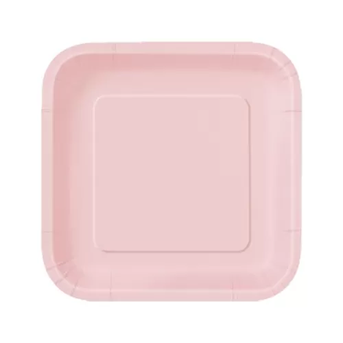 Χάρτινα πιάτα τετράγωνα ανοιχτό ροζ - 14τμχ.