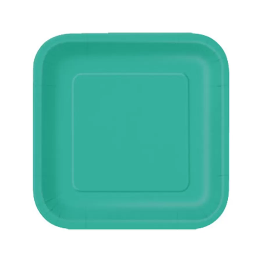 Χάρτινα πιάτα τετράγωνα τυρκουάζ σκούρο - 14τμχ.