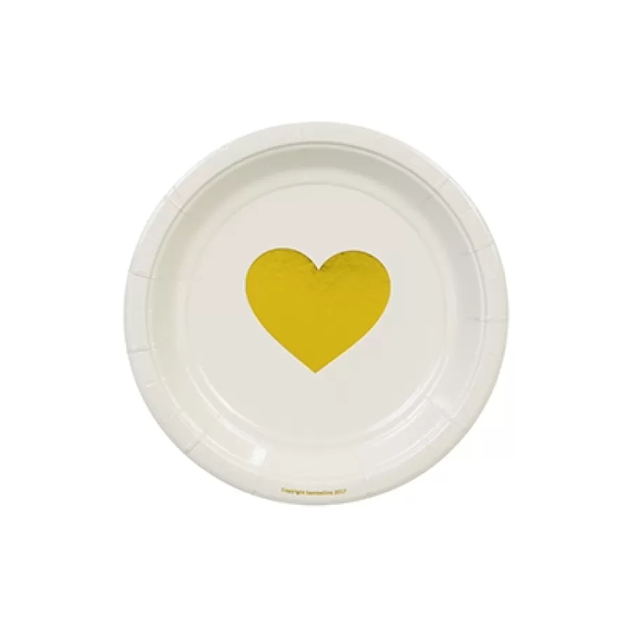 Χάρτινα πιάτα γλυκού λευκά με χρυσή καρδιά - 12τμχ.