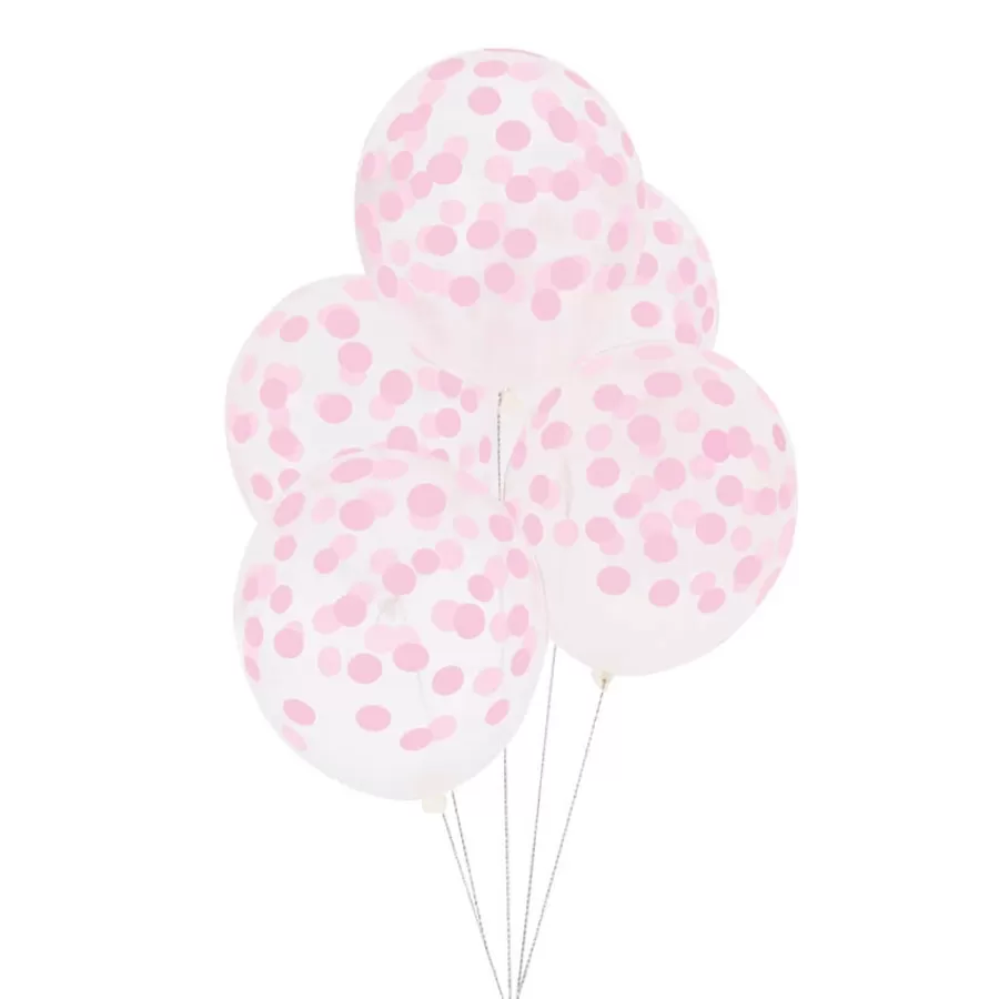 Μπαλόνια διάφανα πουά ροζ - 5 τμχ.