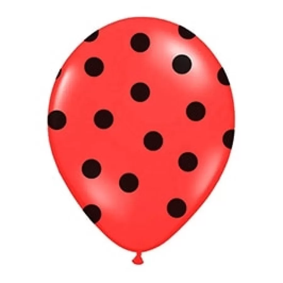 Μπαλόνια κόκκινα με μαύρο πουά - 6τμχ.