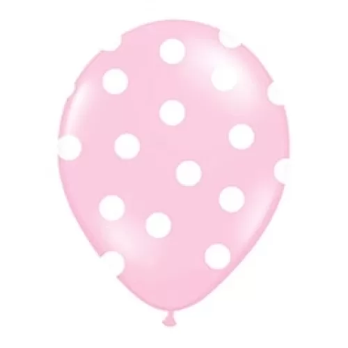 Μπαλόνια ροζ με λευκό πουά - 6τμχ.