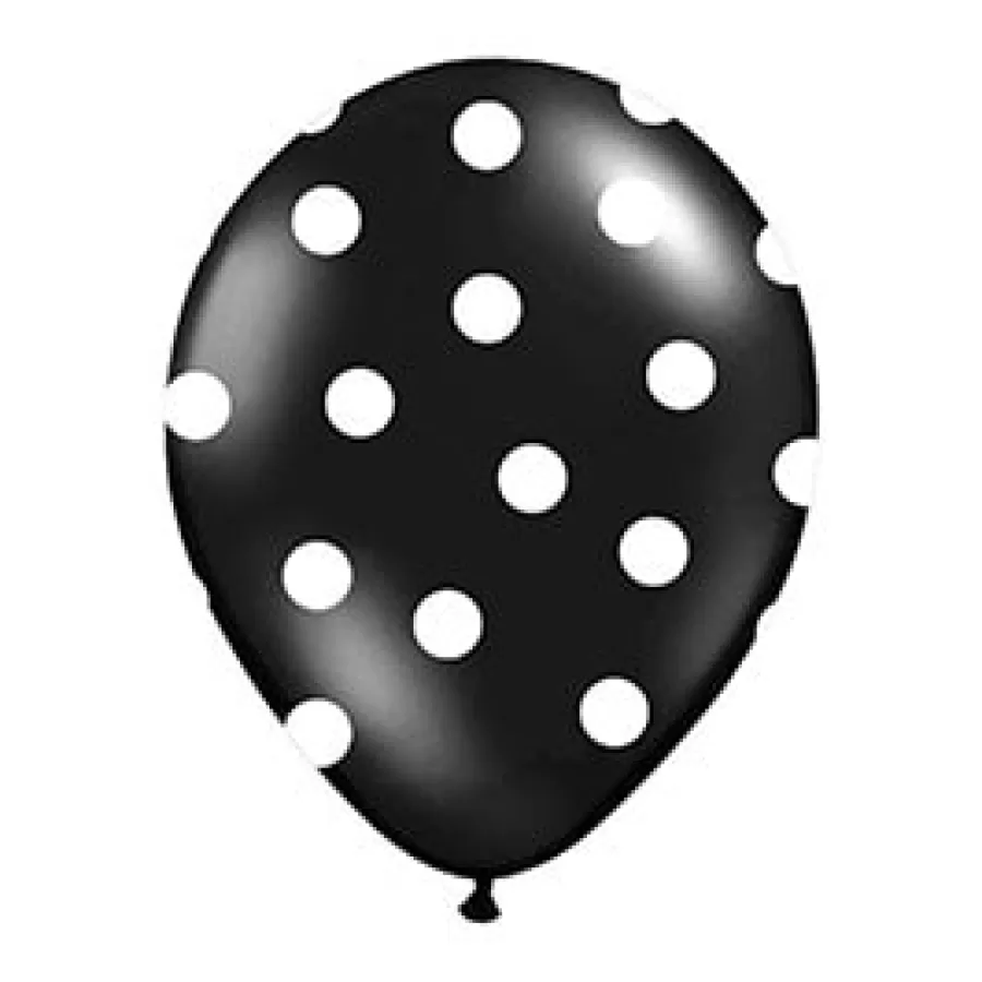 Μπαλόνια μαύρα με λευκό πουά - 6τμχ.