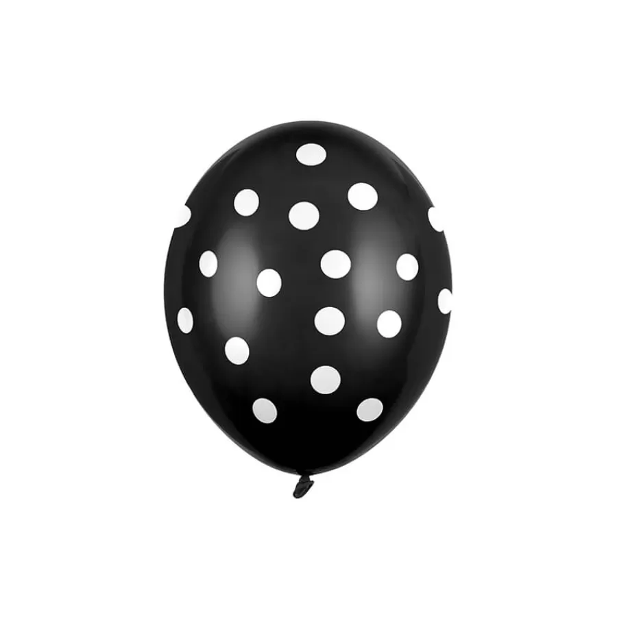 Μπαλόνια μαύρα με λευκό πουά - 6τμχ.