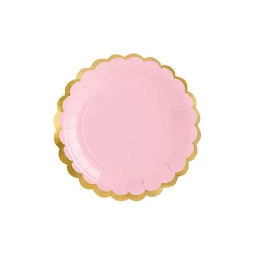 Χάρτινα πιάτα γλυκού στρογγυλά ροζ με χρυσό περίγραμμα - 6 τμχ.