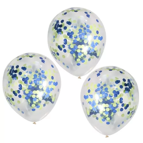 Μπαλόνια διάφανα με κονφετί πράσινο & μπλε - 5 τμχ.