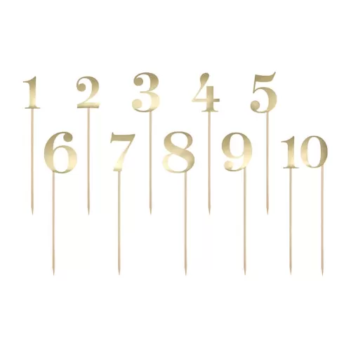 Αριθμοί τραπεζιών χρυσοί σε ξύλινο στικ - 11 τμχ.