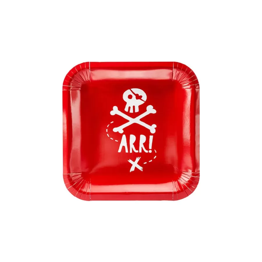 Χάρτινα πιάτα γλυκού Πειρατές κόκκινα - 6 τμχ.