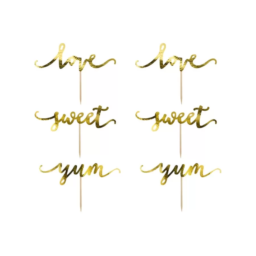 Διακοσμητικά στικ για cupcakes Love/ Sweet/ Yum χρυσά