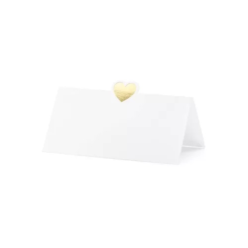 Place cards Λευκά με καρδούλα χρυσή - 10 τμχ.