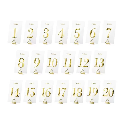 Αριθμοί τραπεζιών χρυσοί σε διάφανες κάρτες - 20 τμχ.