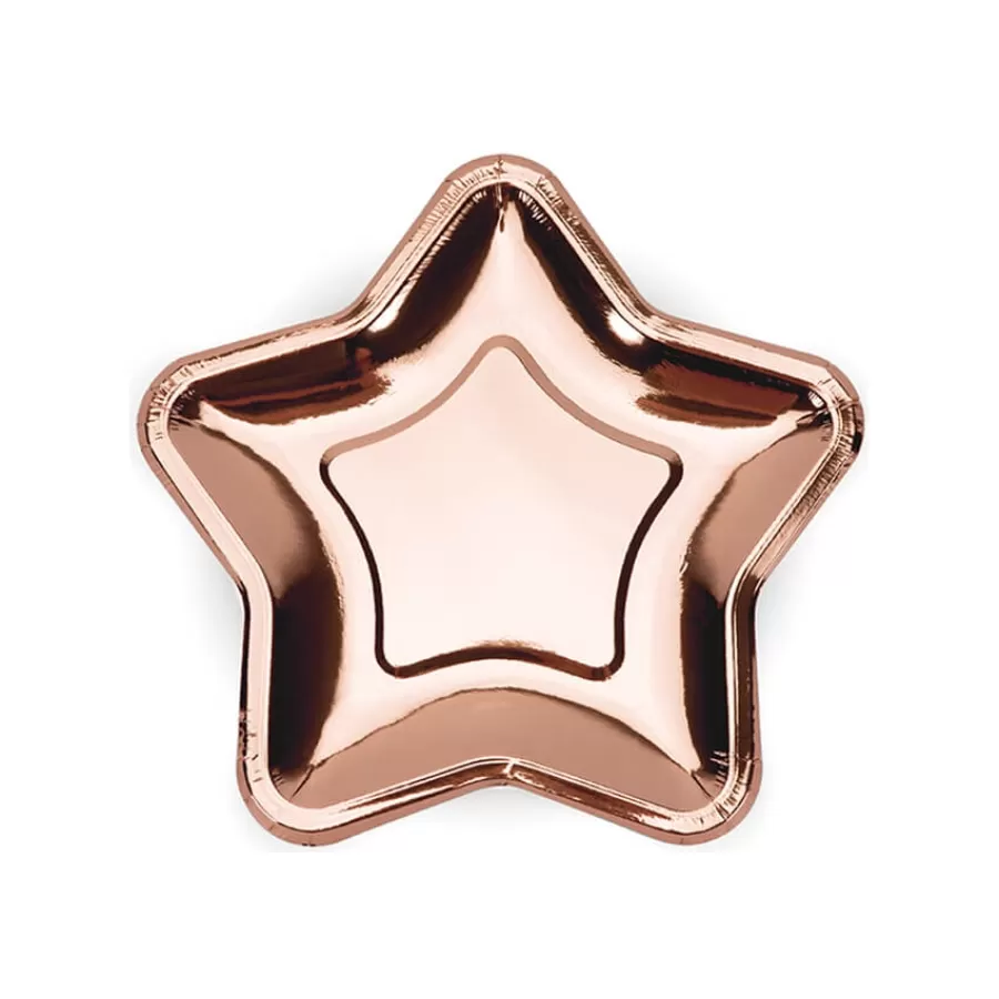 Χάρτινα πιάτα γλυκού Αστέρι rose gold - 6τμχ.