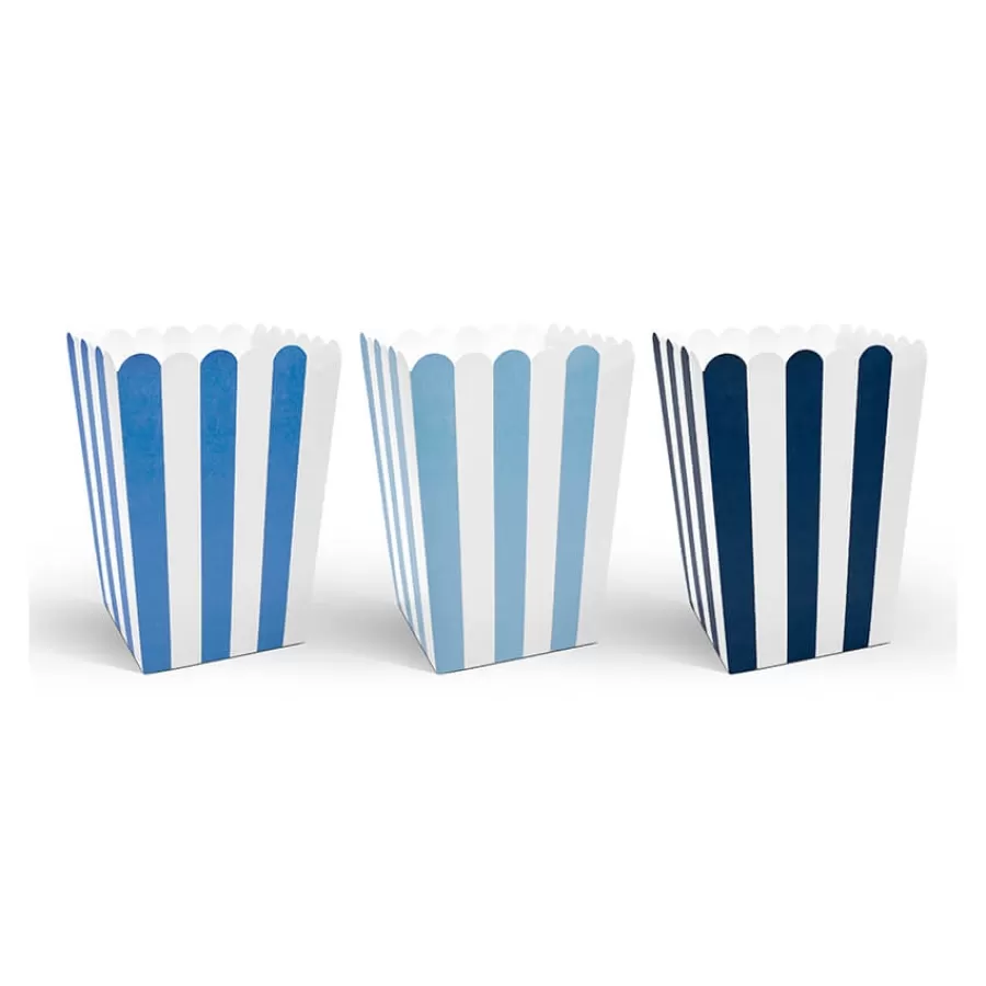 Κουτάκια για ποπ κορν ριγέ σιέλ/ μπλε/ μπλε σκούρο - 6τμχ.