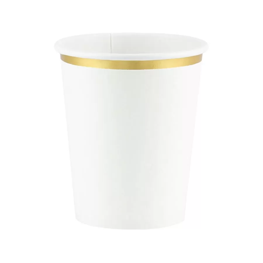 Χάρτινα ποτήρια λευκά με χρυσή μπορντούρα - 6τμχ.