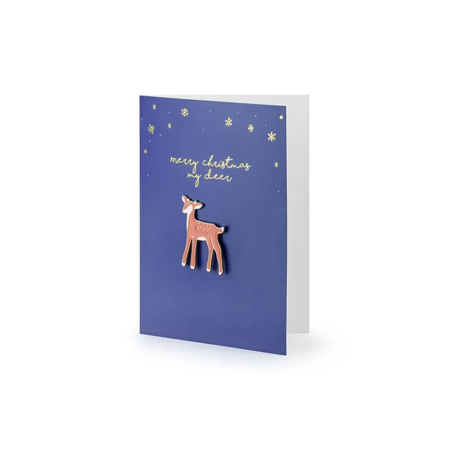 Ευχετήρια Χριστουγεννιάτικη κάρτα με μεταλλική καρφίτσα Ελαφάκι