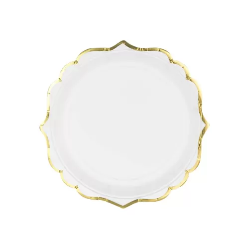 Χάρτινα πιάτα γλυκού λευκά με χρυσή μπορντούρα - 6τμχ.
