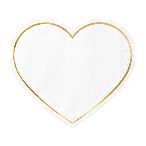 Χαρτοπετσέτες Καρδιά λευκή με χρυσό περίγραμμα - 20τμχ.