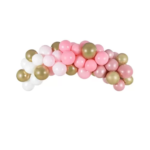 Σύνθεση από μπαλόνια ροζ, λευκά, rose gold & χρυσά - 60τμχ.