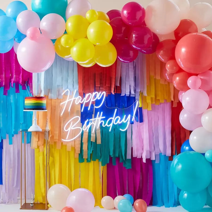 Backdrop με μπαλόνια πολύχρωμα & λωρίδες κρεπ πολύχρωμες - 115 τμχ.