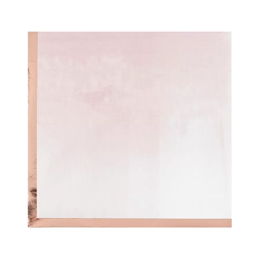 Χαρτοπετσέτες ροζ watercolour με rose gold περίγραμμα - 16τμχ.