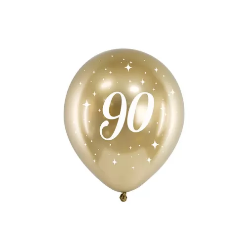 Μπαλόνια χρυσά glossy 90α γενέθλια - 6τμχ.