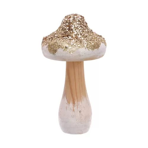 Μανιτάρι ξύλινο διακοσμητικό χρυσό με γκλίτερ & αστεράκια μεγάλο