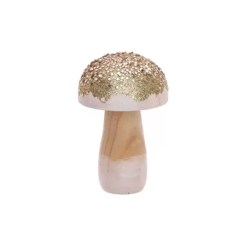 Μανιτάρι ξύλινο διακοσμητικό χρυσό με γκλίτερ & αστεράκια μικρό