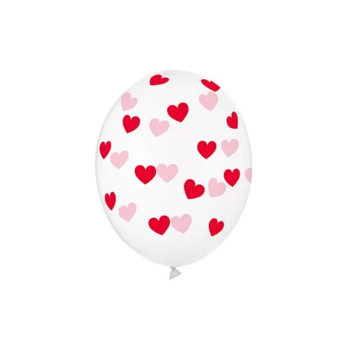 Μπαλόνια διάφανα με κόκκινες καρδούλες - 6τμχ.