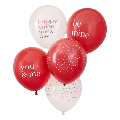 Σετ μπαλόνια κόκκινα, με καρδούλες & διάφανα Happy Valentines - 5τμχ.