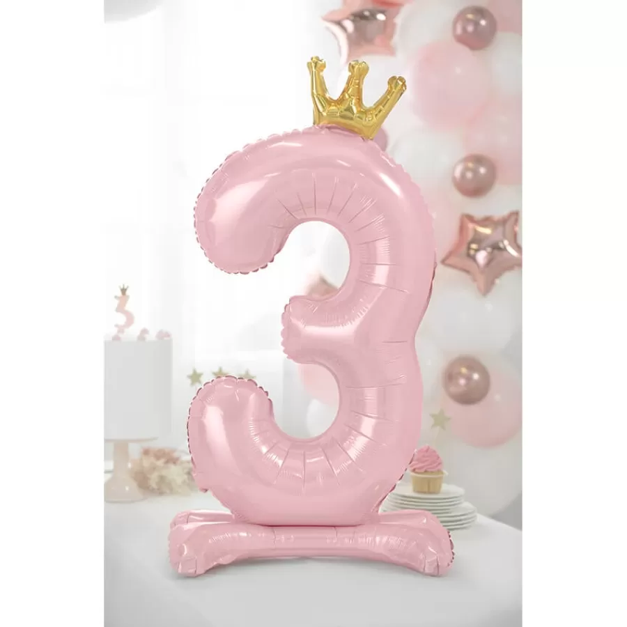 Μπαλόνι με βάση - Αριθμός 3 ροζ με κορώνα Μπαλόνι με βάση - Αριθμός 3 ροζ με κορώνα