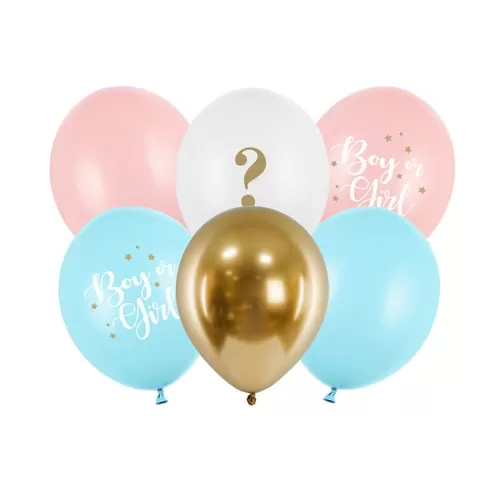 Σετ μπαλόνια Boy or Girl ροζ/σιέλ/χρυσό/λευκό - 6τμχ.