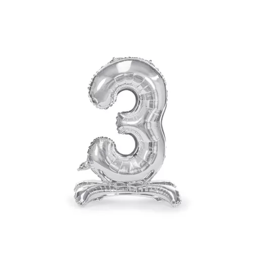 Μπαλόνι με βάση - Αριθμός 3 ασημί