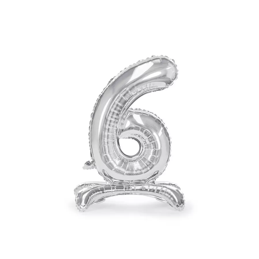 Μπαλόνι με βάση - Αριθμός 6 ασημί
