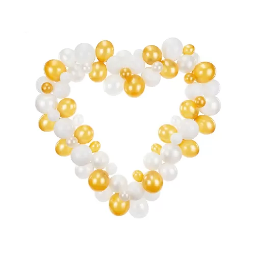 Σύνθεση από μπαλόνια σε σχήμα καρδιάς - λευκό/χρυσό - 68τμχ.