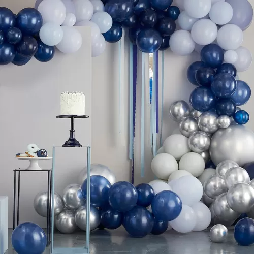 Σύνθεση από μπαλόνια ασημί/μπλε σκούρο/γκρι/σιέλ - 200τμχ.