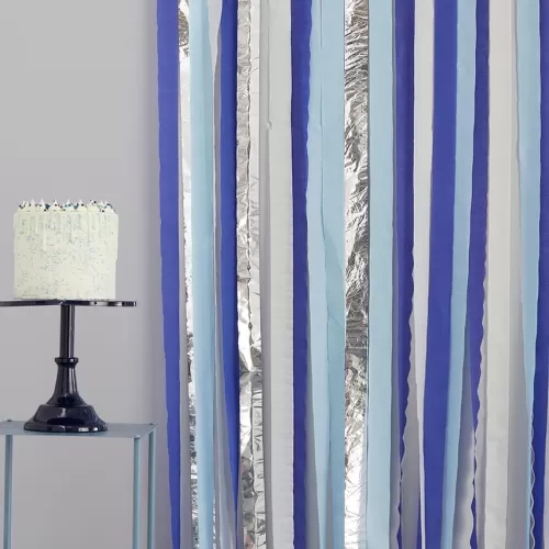 Λωρίδες κρεπ & foil μπλε/σιέλ/ασημί για διακοσμητικό backdrop