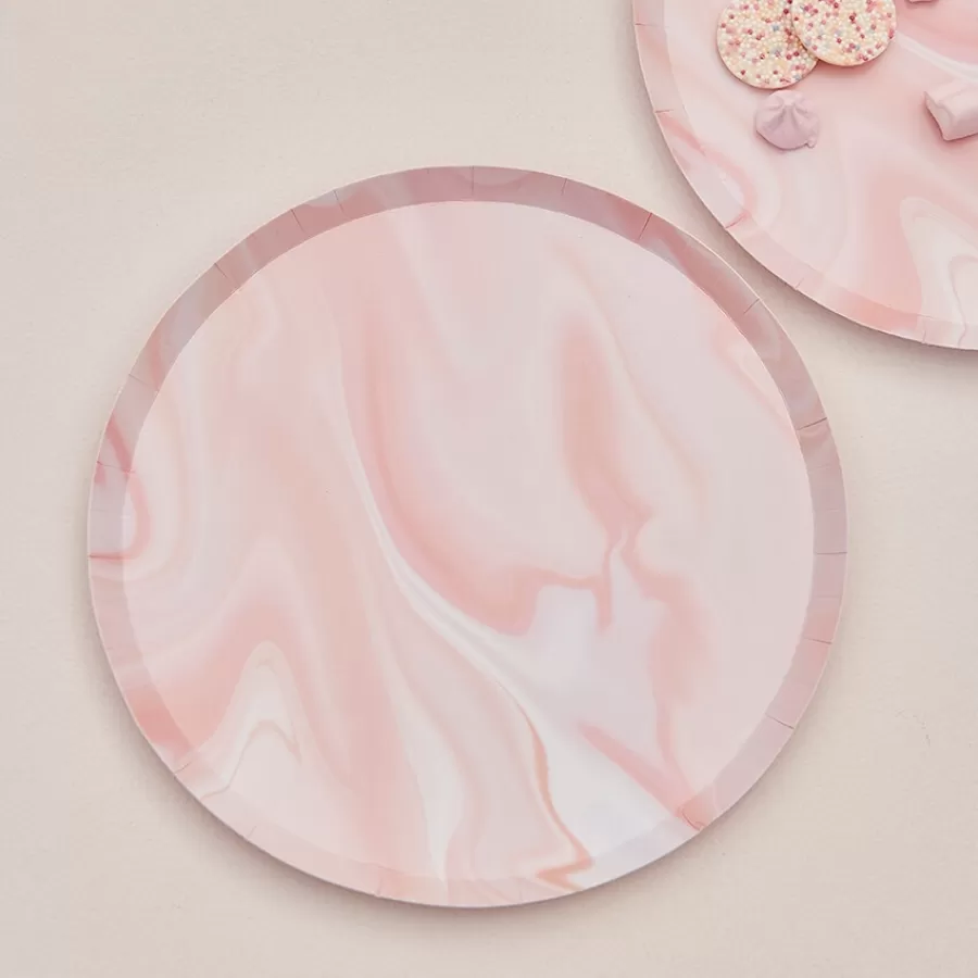 Χάρτινα πιάτα Marble ροζ - 8τμχ.