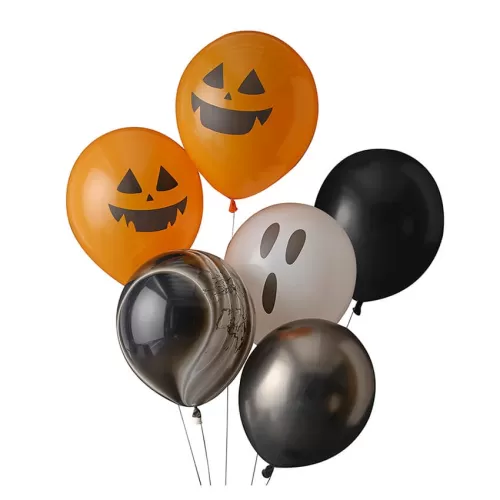 Σετ μπαλόνια Halloween κολοκύθες, φάντασμα, marble, μαύρα - 6τμχ.