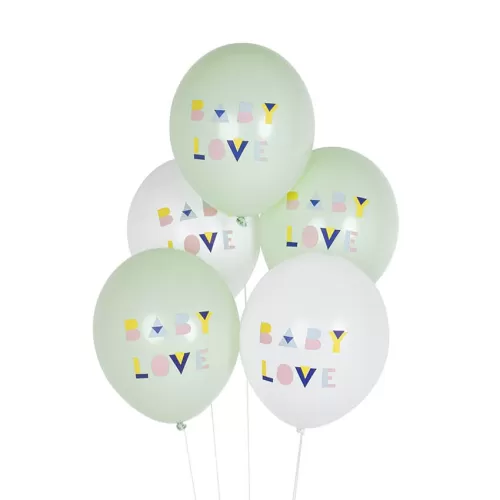 Μπαλόνια Baby Love βεραμάν & λευκά - 5τμχ.