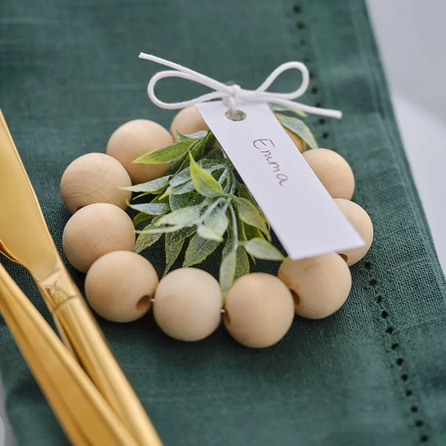 Place Cards Στεφανάκια από ξύλινες χάντρες με κλαδάκια - 6τμχ.