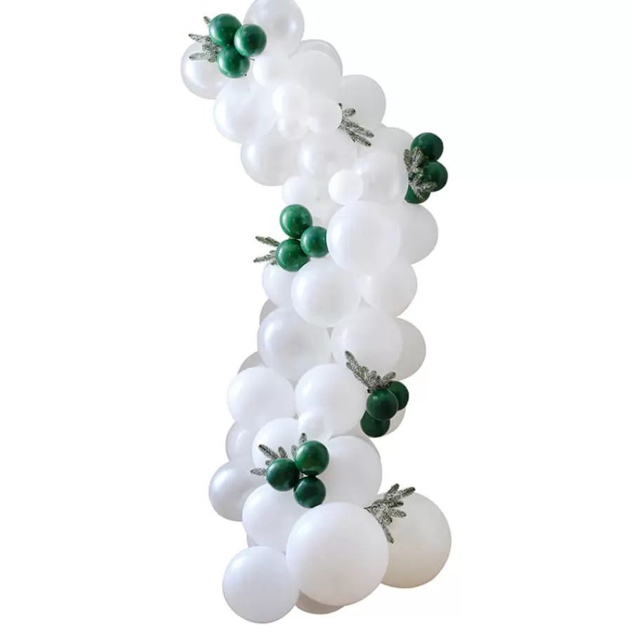 Σύνθεση από μπαλόνια λευκά & πράσινα με χιονισμένα κλαδάκια - 75τμχ.
