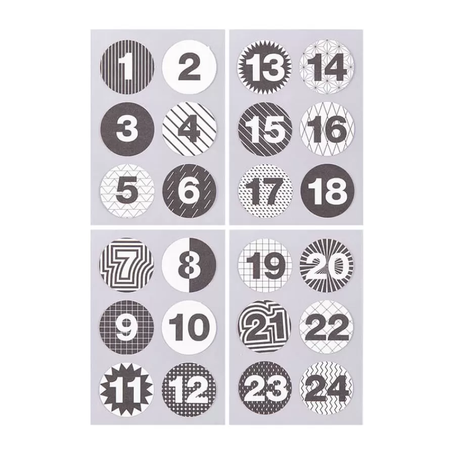Αυτοκόλλητα για Advent Calendar ασπρόμαυρα με αριθμούς