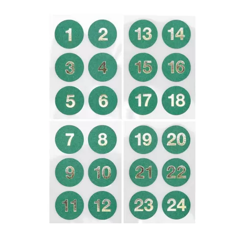 Αυτοκόλλητα για Advent Calendar πράσινα με χρυσούς αριθμούς
