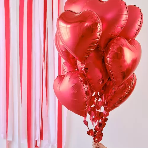 Μπαλόνια κόκκινες καρδιές foil γυαλιστερές & ματ με ουρές - 12τμχ.