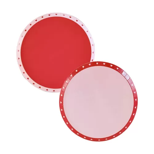 Χάρτινα πιάτα κόκκινα/ροζ με καρδούλες στην μπορντούρα - 8τμχ.