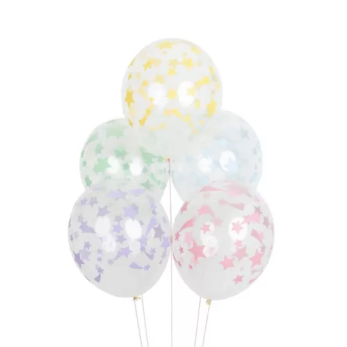 Μπαλόνια διάφανα με αστεράκια & πεφταστέρια παστέλ - 5τμχ.