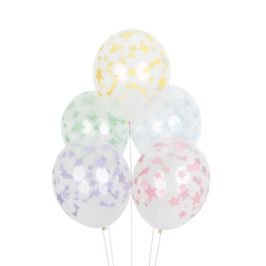 Μπαλόνια διάφανα με αστεράκια & πεφταστέρια παστέλ - 5τμχ.