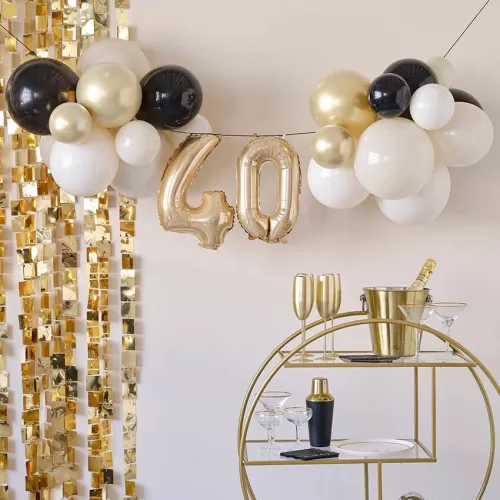 Γιρλάντα από μπαλόνια χρυσά/μαύρα/κρεμ/nude - 40α γενέθλια