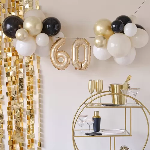 Γιρλάντα από μπαλόνια χρυσά/μαύρα/κρεμ/nude - 60α γενέθλια