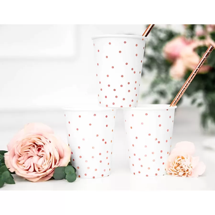 Χάρτινα ποτήρια λευκά με rose gold πουά - 6τμχ. Χάρτινα ποτήρια λευκά με rose gold πουά - 6τμχ.